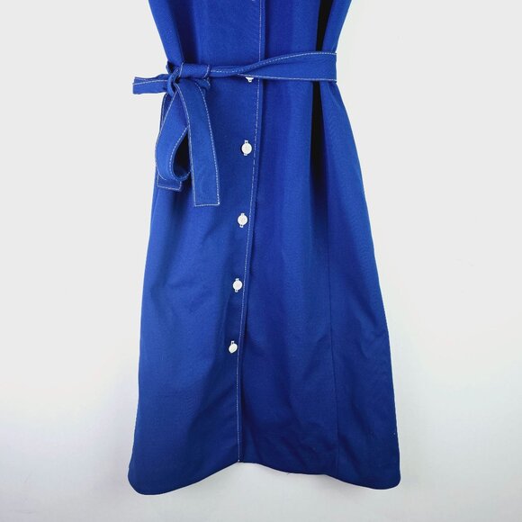 Vintage 1960's Contima Button-up Navy Blue Shift Collared Midi Dress, 16 - Picture 6 of 10